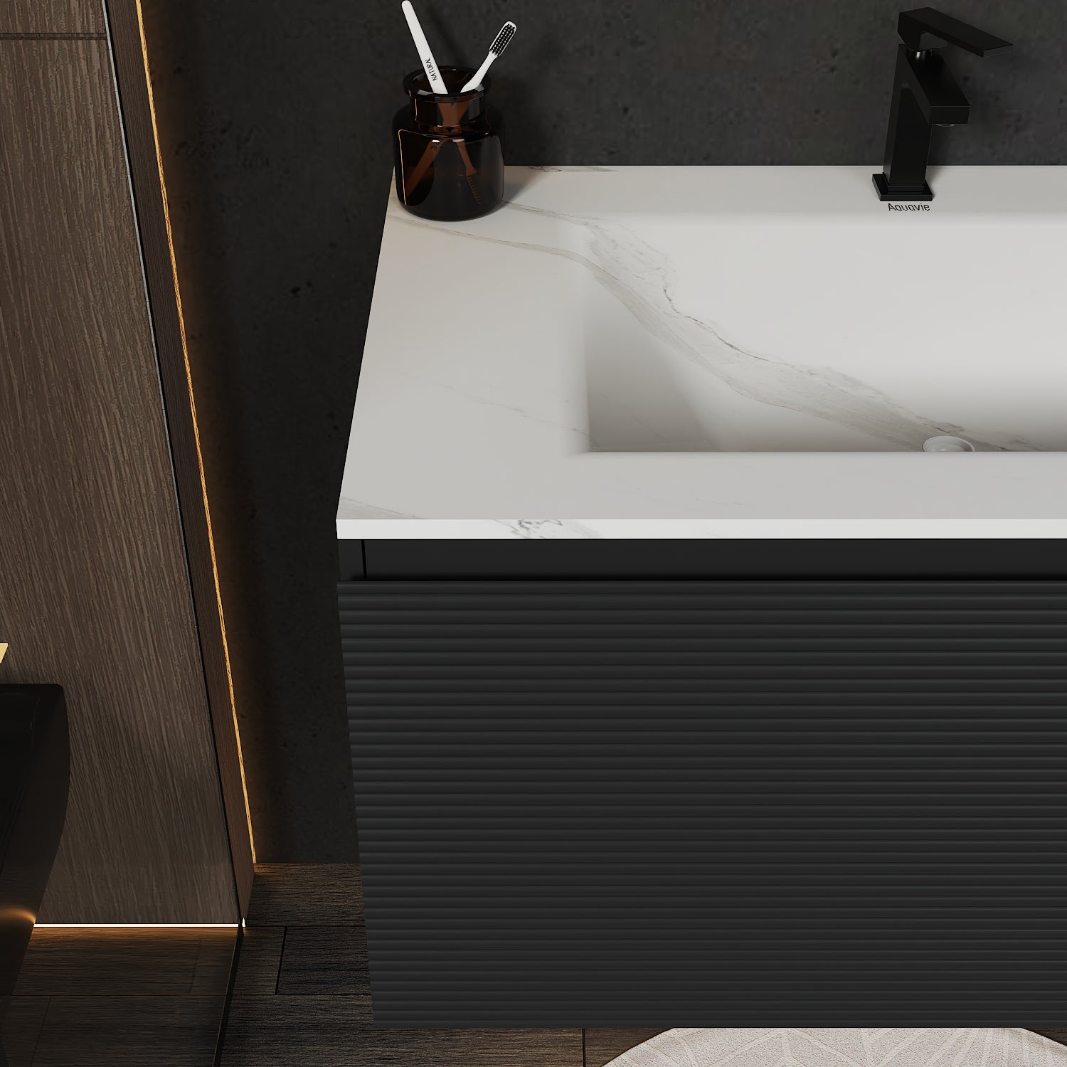 Dark Grey Floating Vanity – Seamless Stone Sink, Fluted Front, 32"/36"/40" - VanityJSB NeoNova Decor