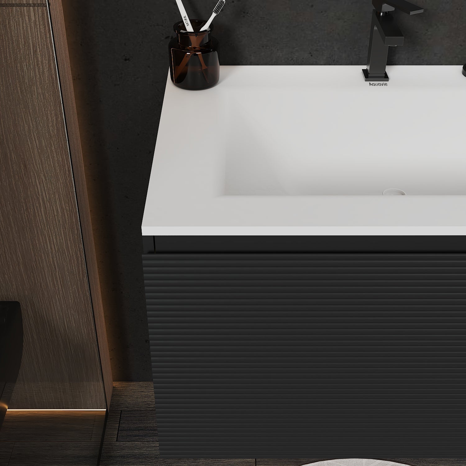 Dark Grey Floating Vanity – Seamless Stone Sink, Fluted Front, 32"/36"/40" - VanityYGCB（White） NeoNova Decor