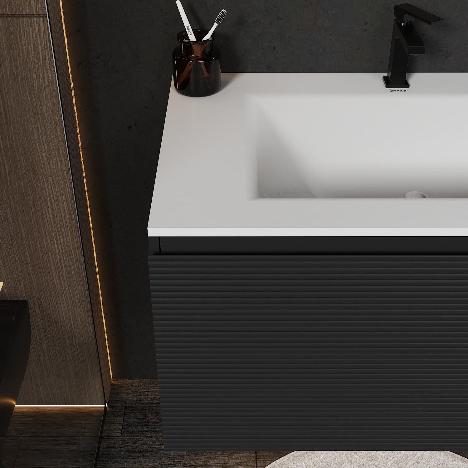 Dark Grey Floating Vanity – Seamless Stone Sink, Fluted Front, 32"/36"/40" - VanityYGCB（White） NeoNova Decor