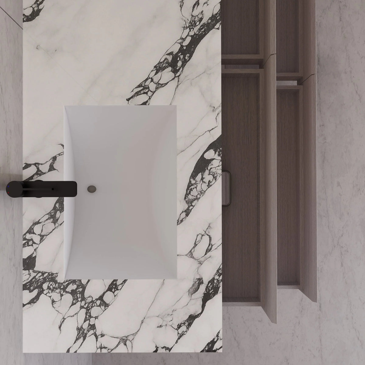 71"，60" Walnut Double Sink Sintered Stone Top with Elegant Floating Bathroom Vanity