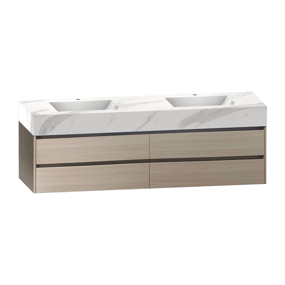 71"，60" Walnut Double Sink Sintered Stone Top with Elegant Floating Bathroom Vanity