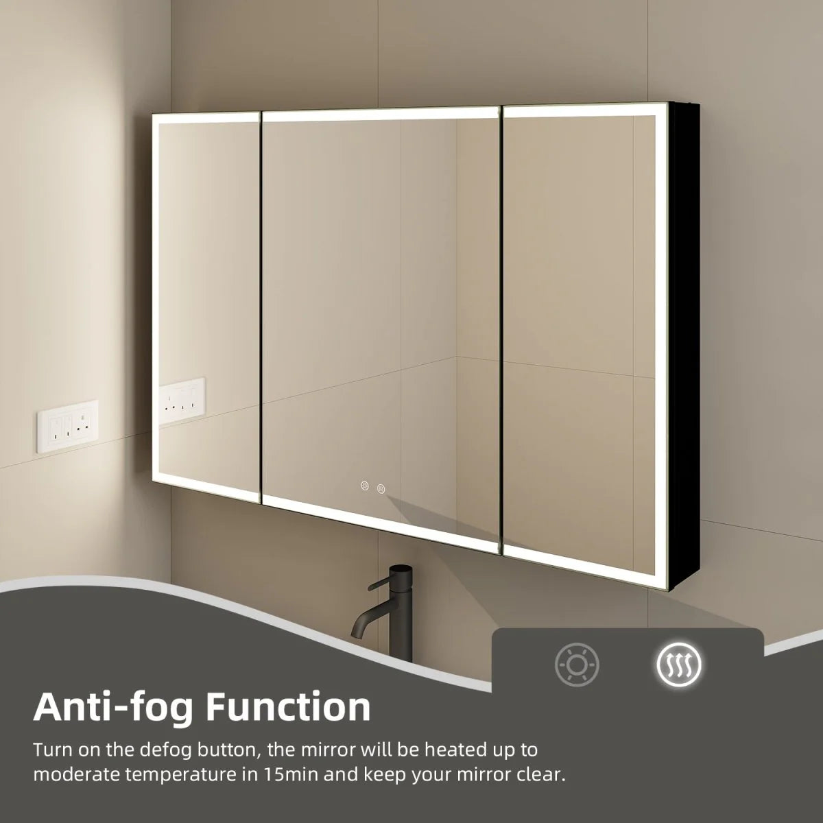 48"x32" LED Mirror Cabinet, Anti-Fog, Dimmable Light & Memory – Wall-Mounted 48"x32"