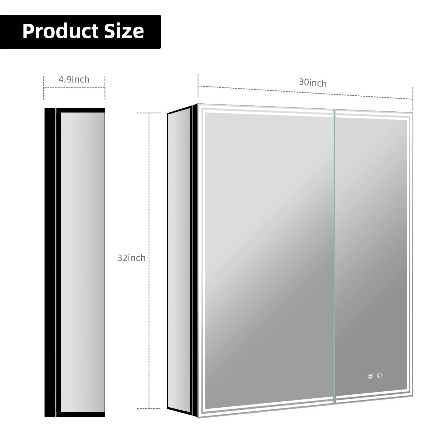 30"x32" LED Medicine Cabinet – Blum Hinges, Makeup Mirror, Built-in Outlet 30"x32"