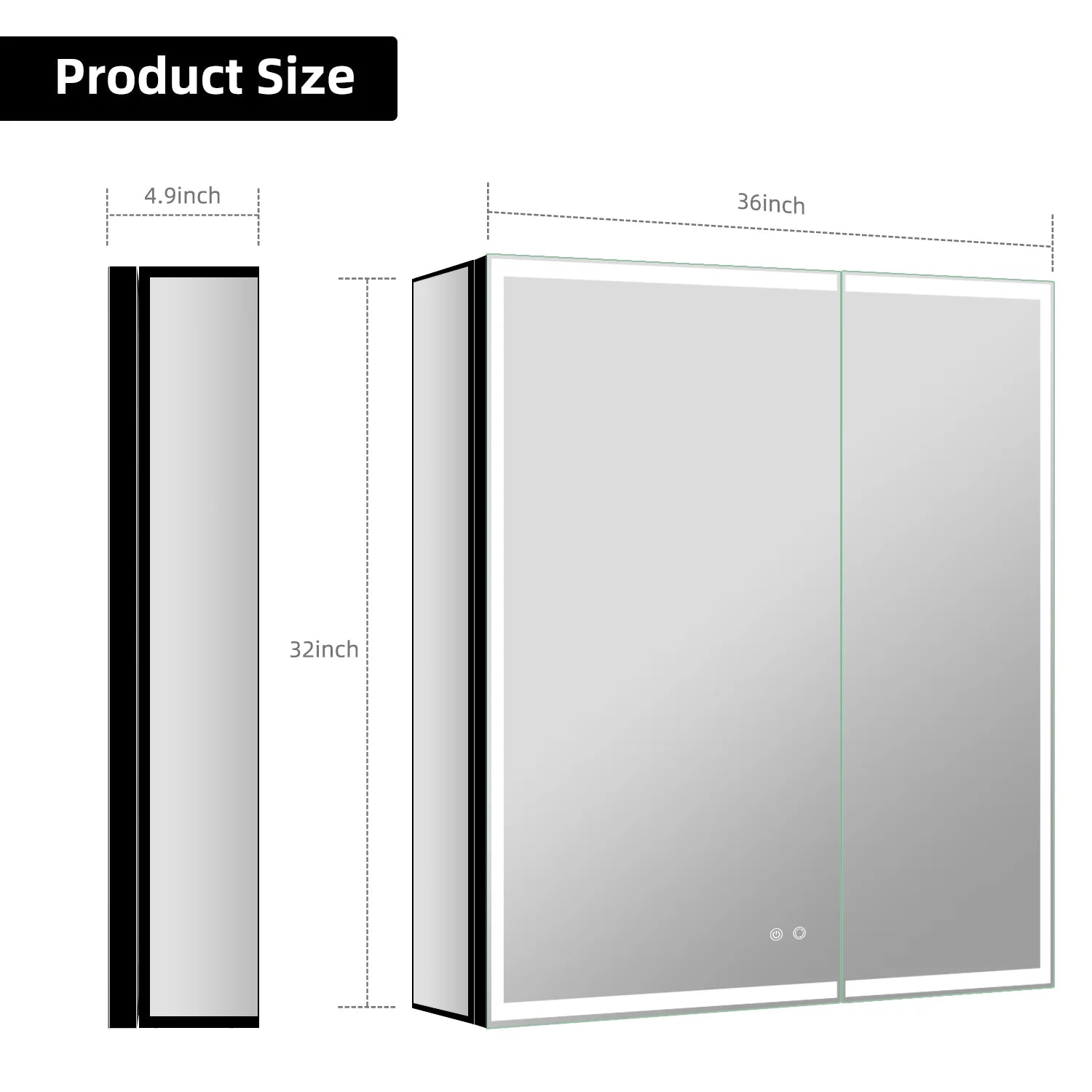 36"x32" Bathroom LED Mirror Cabinet – Dimmable Light, Anti-Fog, Recessed or Surface Mount 36"x32"