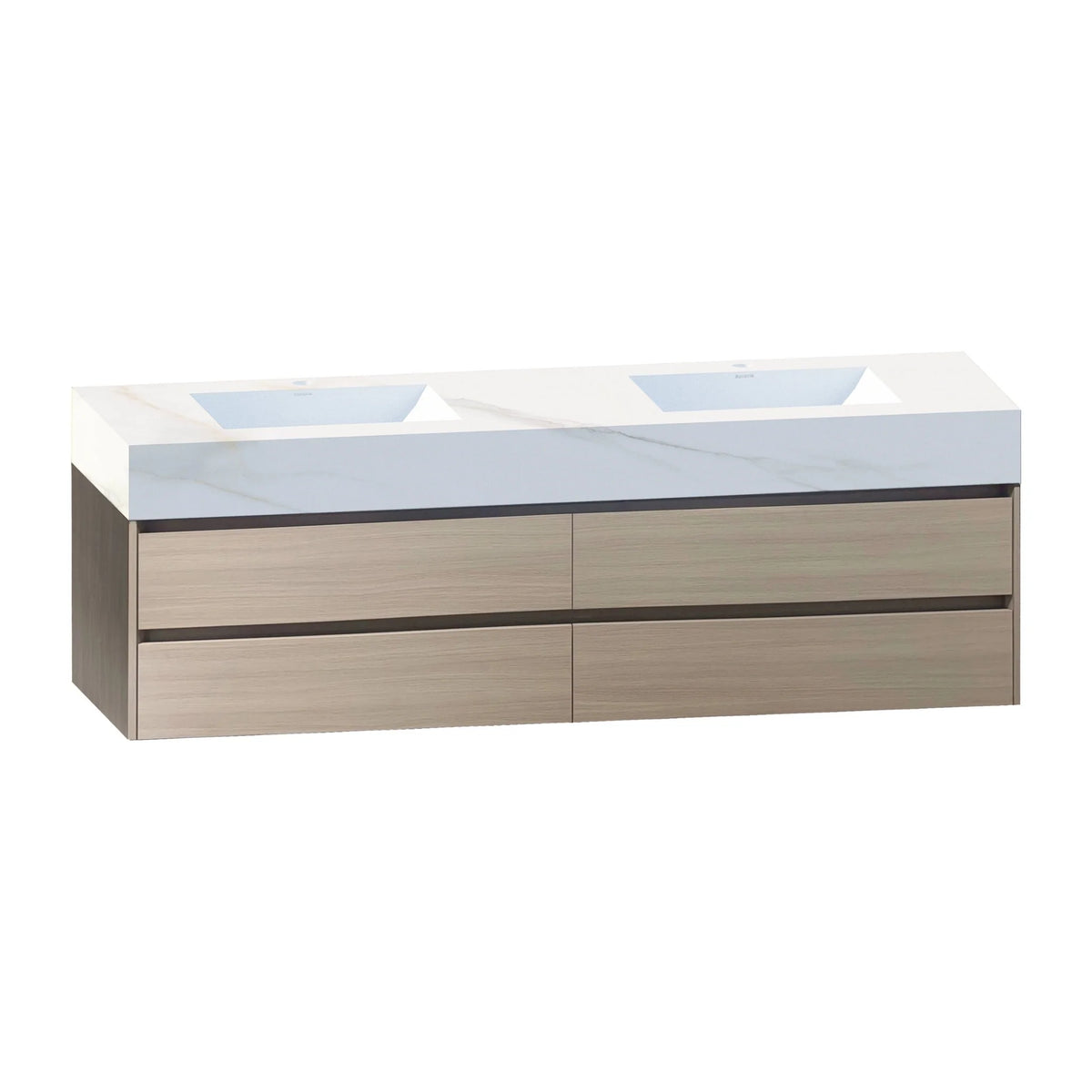 71"，60" Walnut Double Sink Sintered Stone Top with Elegant Floating Bathroom Vanity