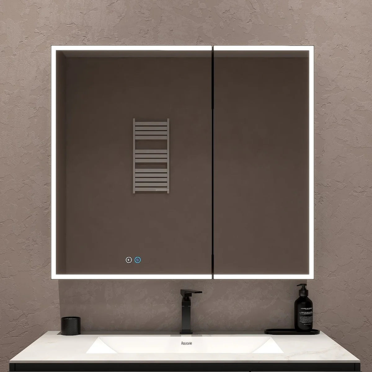 36"x32" Bathroom LED Mirror Cabinet – Dimmable Light, Anti-Fog, Recessed or Surface Mount 36"x32"