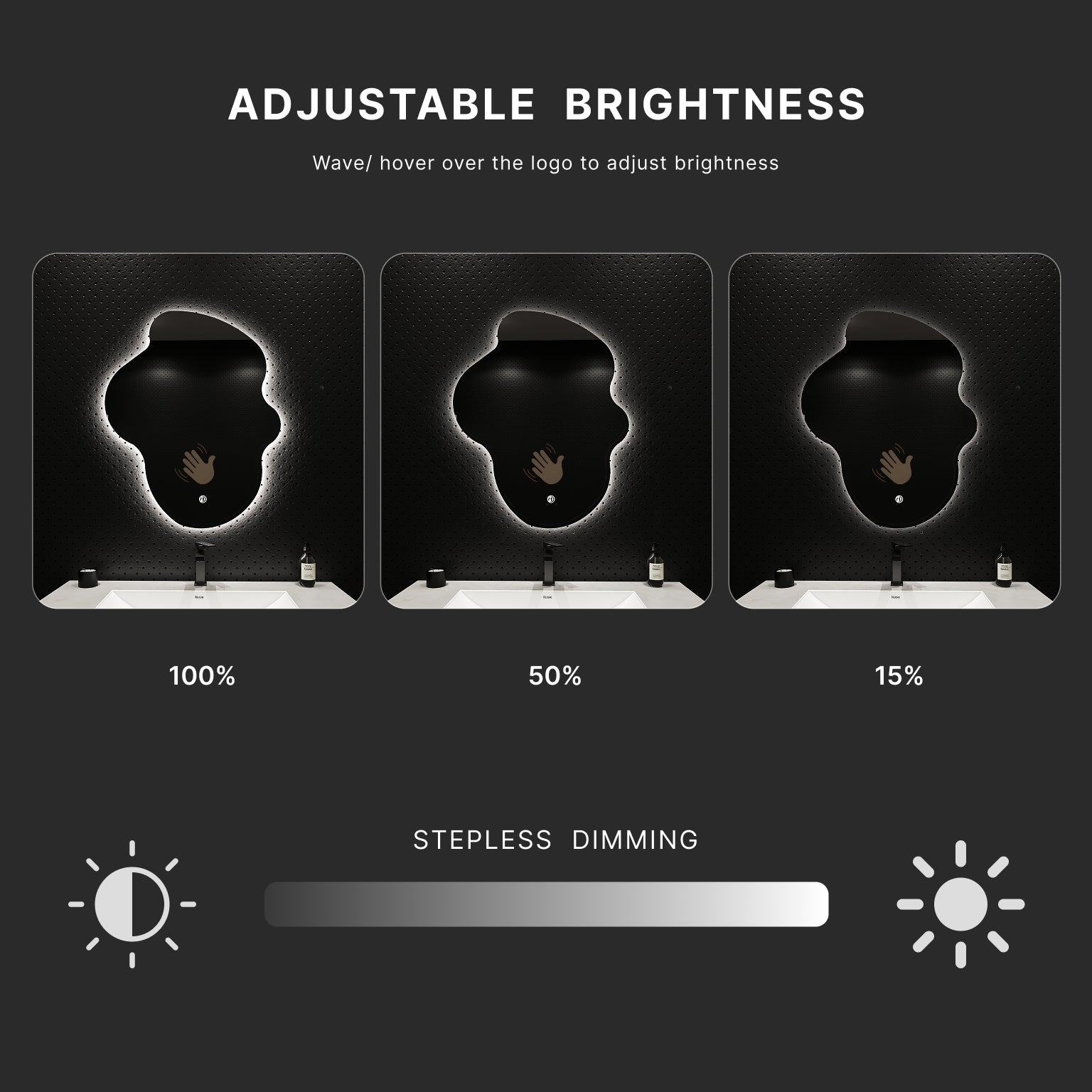 Flow LED Mirror – 24"x32", Wave Sensor & Backlit Glow - LED MIrror NeoNova Decor