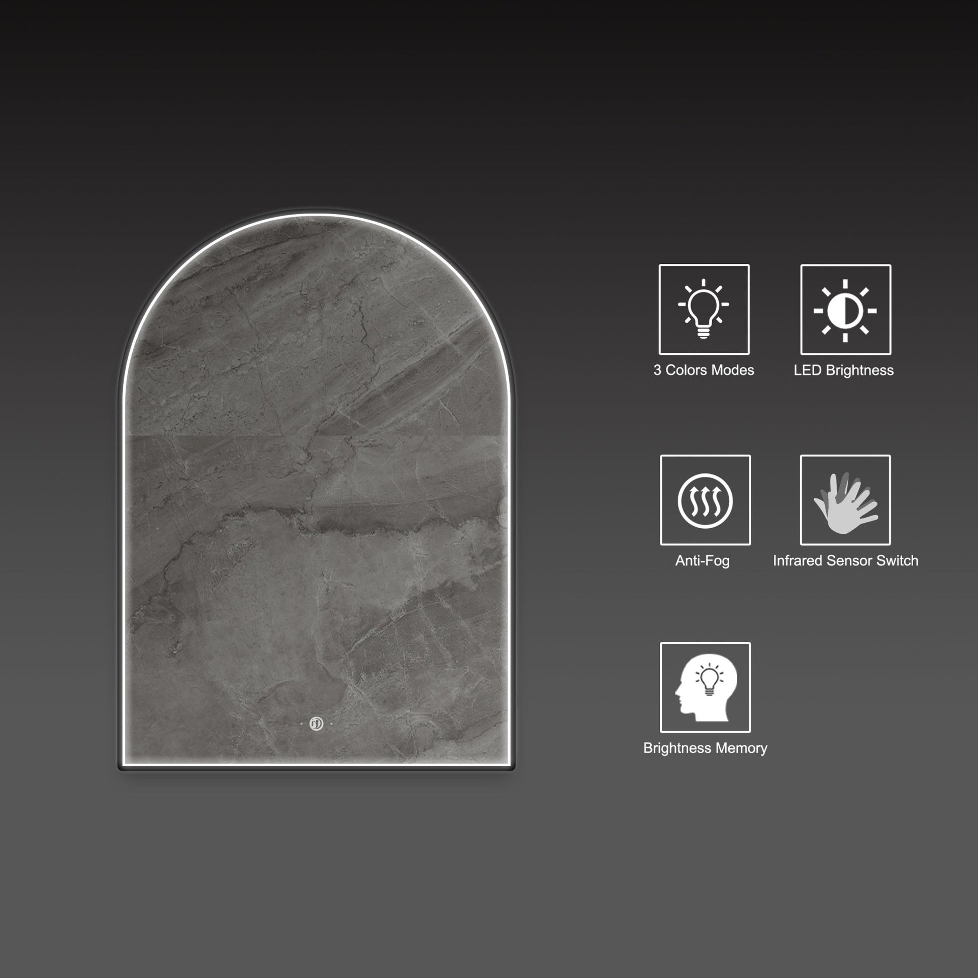 Front - lit Black Frame Arched LED Mirror with Motion Sensor, Anti - Fog - LED MIrror24"x34" NeoNova Decor
