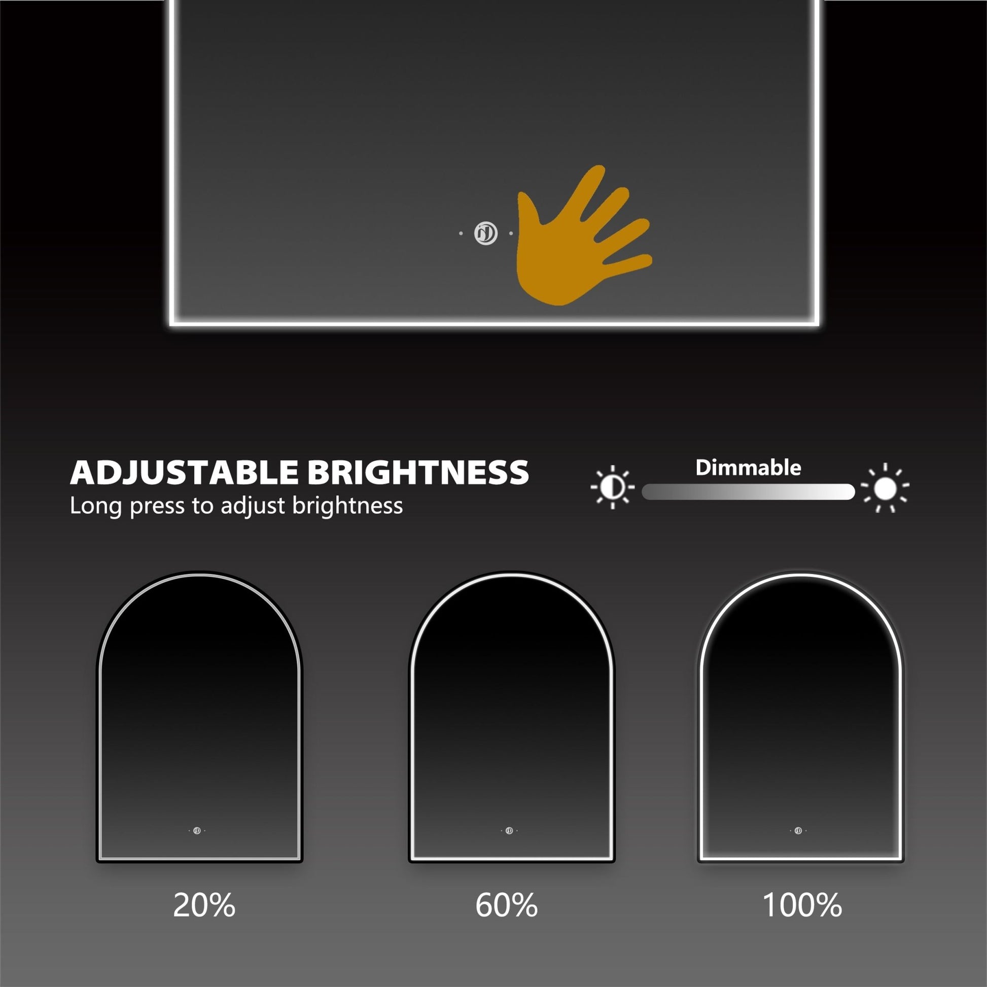 Front - lit Black Frame Arched LED Mirror with Motion Sensor, Anti - Fog - LED MIrror24"x34" NeoNova Decor