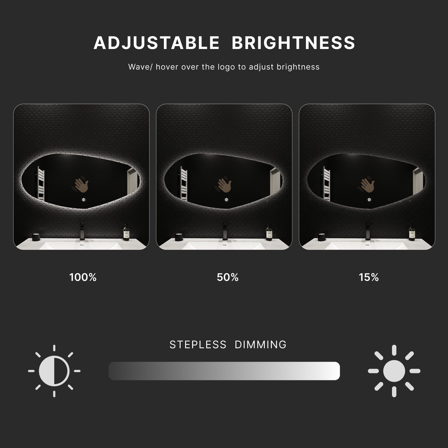 Glide LED Mirror – 42"x22", Backlit, Wave Sensor, Anti - Fog - LED MIrror NeoNova Decor