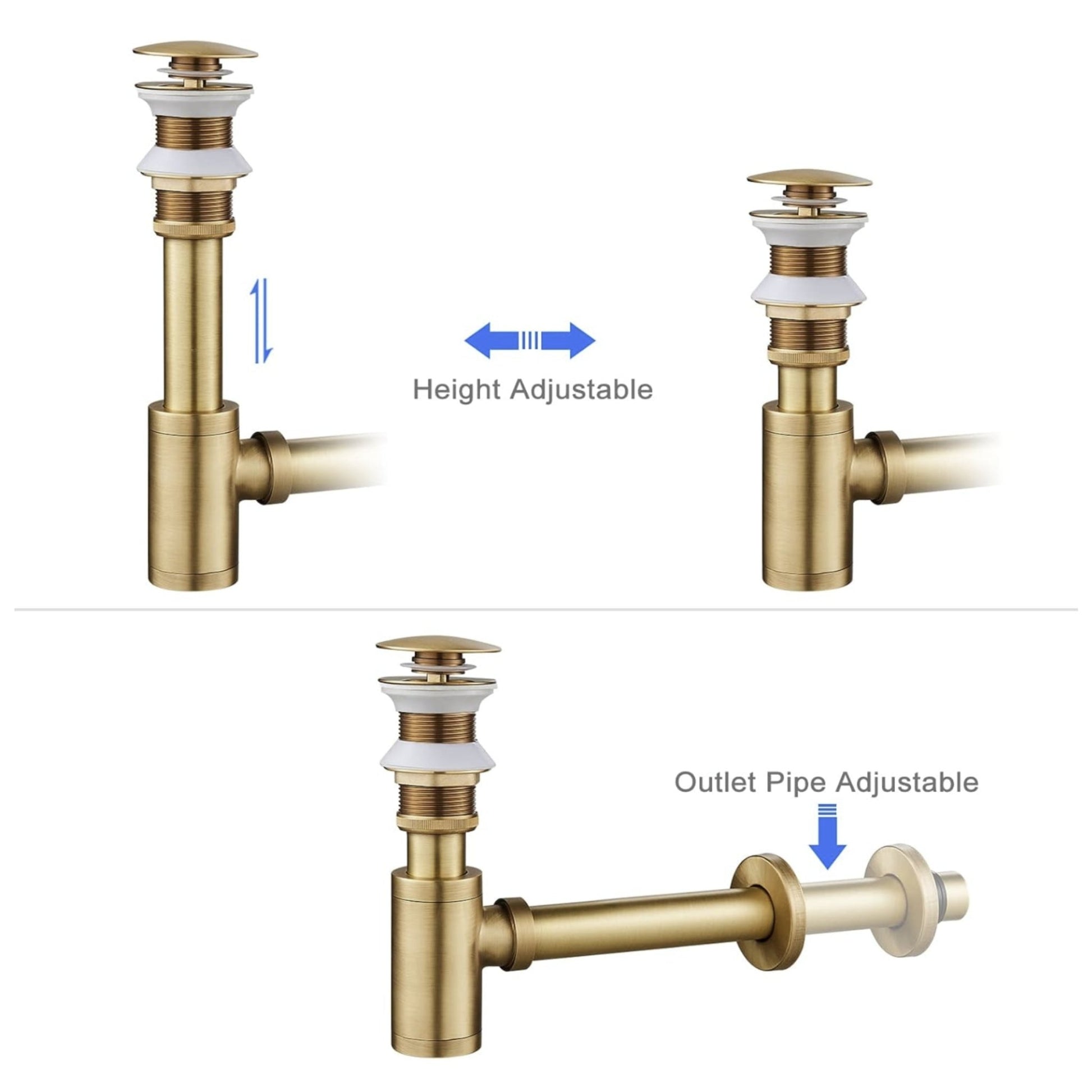 Gold P - Trap Kit without Overflow – Solid Brass 1 - 1/4” Sink Drain - Fixtures NeoNova Decor