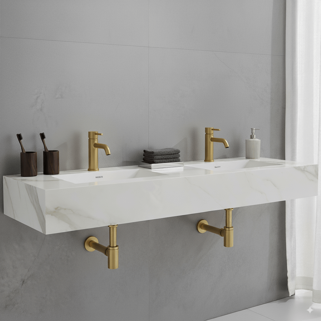 Gold P - Trap Kit without Overflow – Solid Brass 1 - 1/4” Sink Drain - Fixtures NeoNova Decor