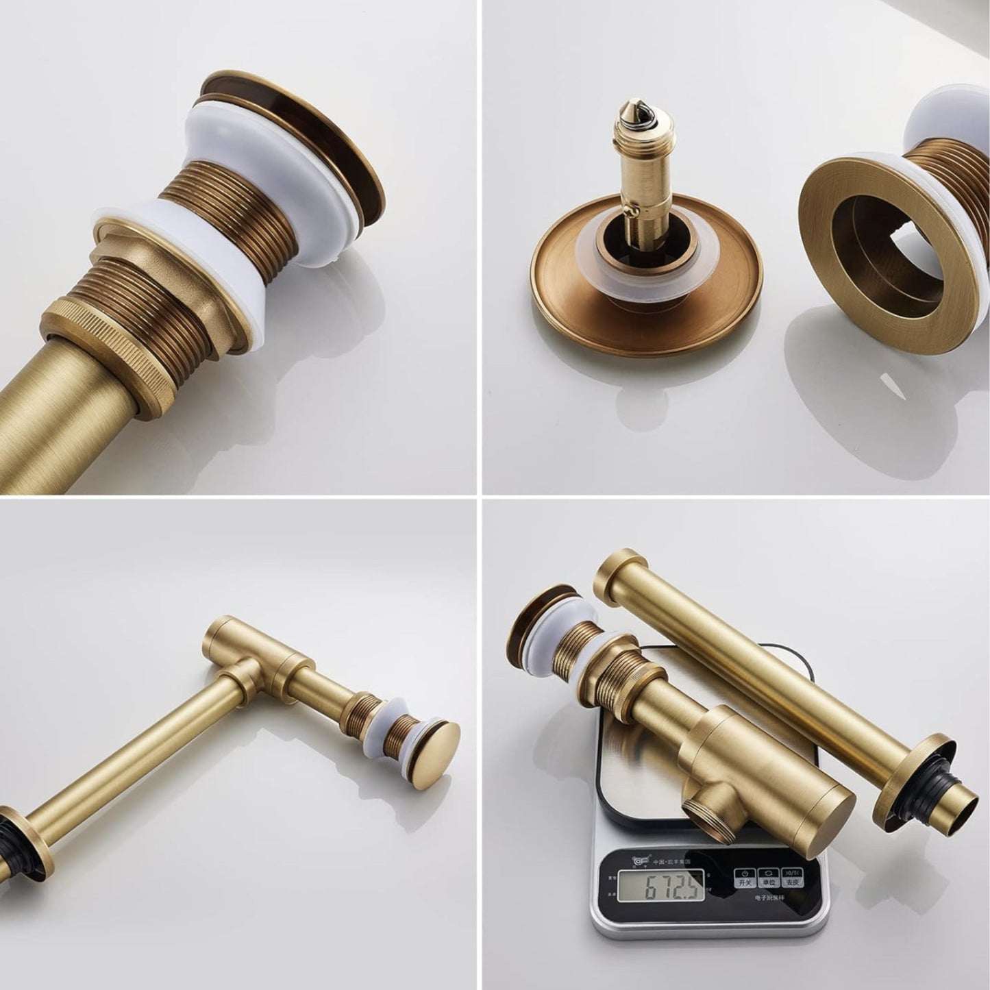 Gold P - Trap Kit without Overflow – Solid Brass 1 - 1/4” Sink Drain - Fixtures NeoNova Decor
