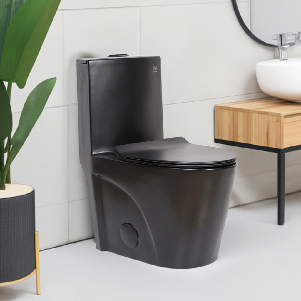 0382Y-MB Matte Black Dual-Flush Siphonic One-Piece Toilet, UF Soft Close Seat, CUPC Certified