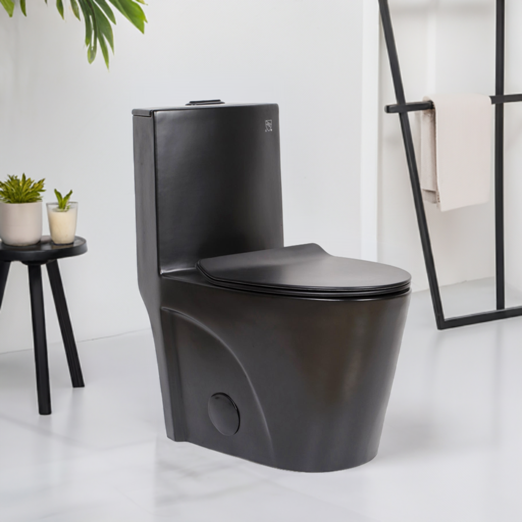 0382Y-MB Matte Black Dual-Flush Siphonic One-Piece Toilet, UF Soft Close Seat, CUPC Certified