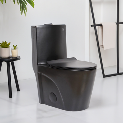 0382Y-MB Matte Black Dual-Flush Siphonic One-Piece Toilet, UF Soft Close Seat, CUPC Certified