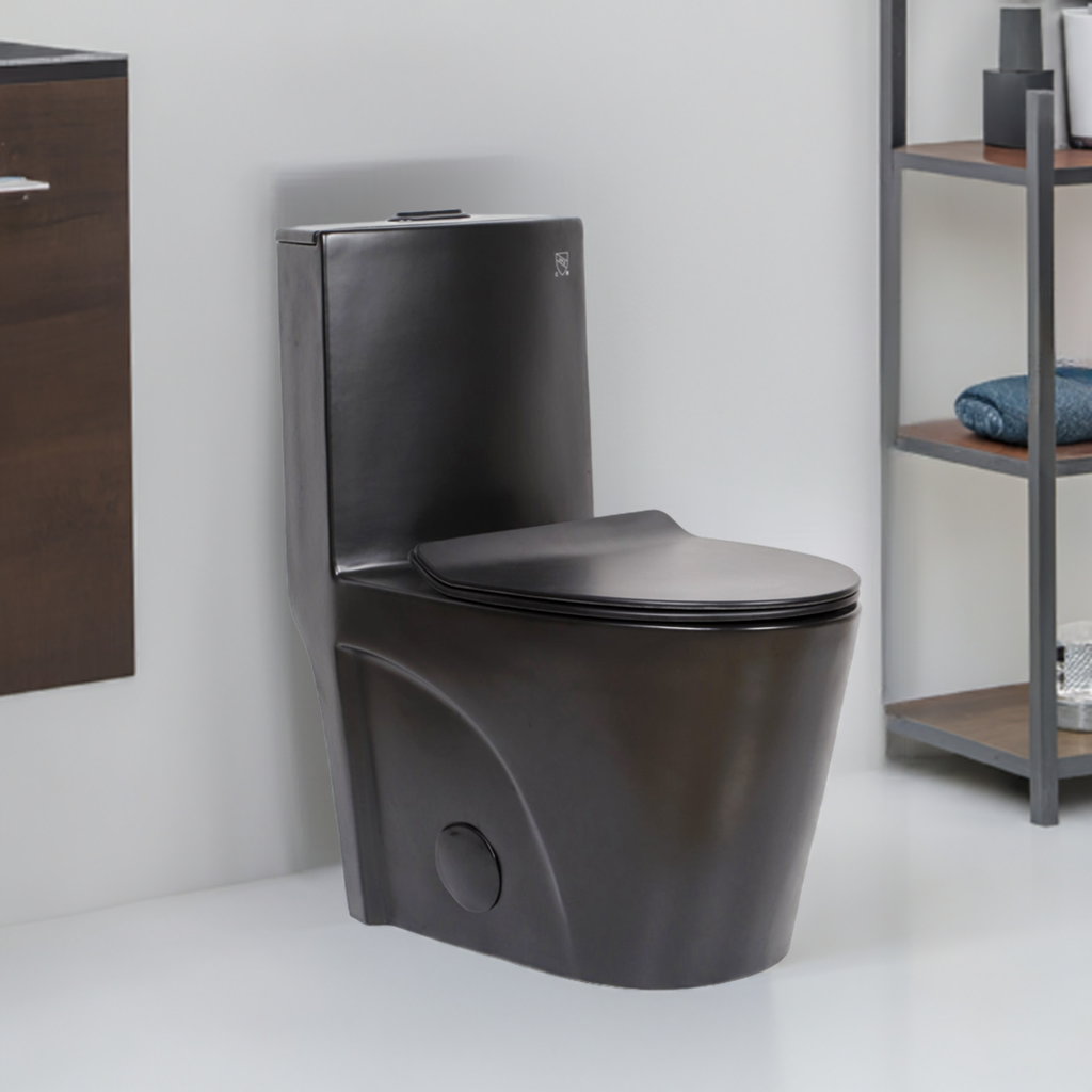0382Y-MB Matte Black Dual-Flush Siphonic One-Piece Toilet, UF Soft Close Seat, CUPC Certified