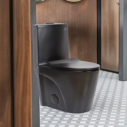 0382Y-MB Matte Black Dual-Flush Siphonic One-Piece Toilet, UF Soft Close Seat, CUPC Certified