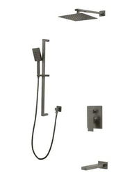 Graphite Black 3 - Way Shower System with Square Rain Shead, Hand Shower, and Fixed Tub Spouthower - Shower NeoNova Decor