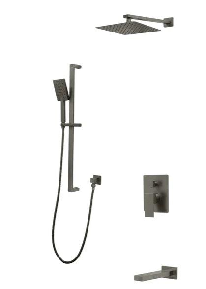 Graphite Black 3 - Way Shower System with Square Rain Shead, Hand Shower, and Fixed Tub Spouthower - Shower NeoNova Decor
