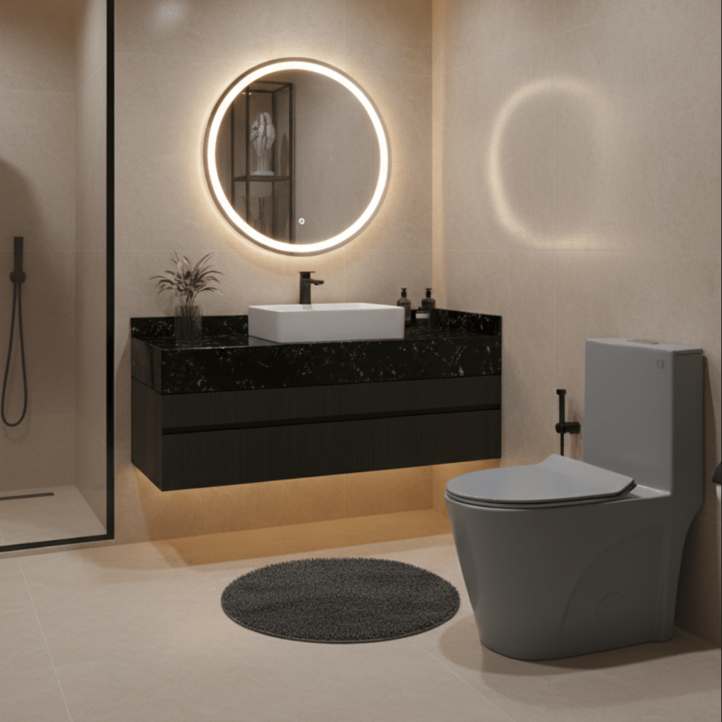 Grey Blue One - Piece Elongated Toilet, Siphonic Dual Flush - toilet NeoNova Decor