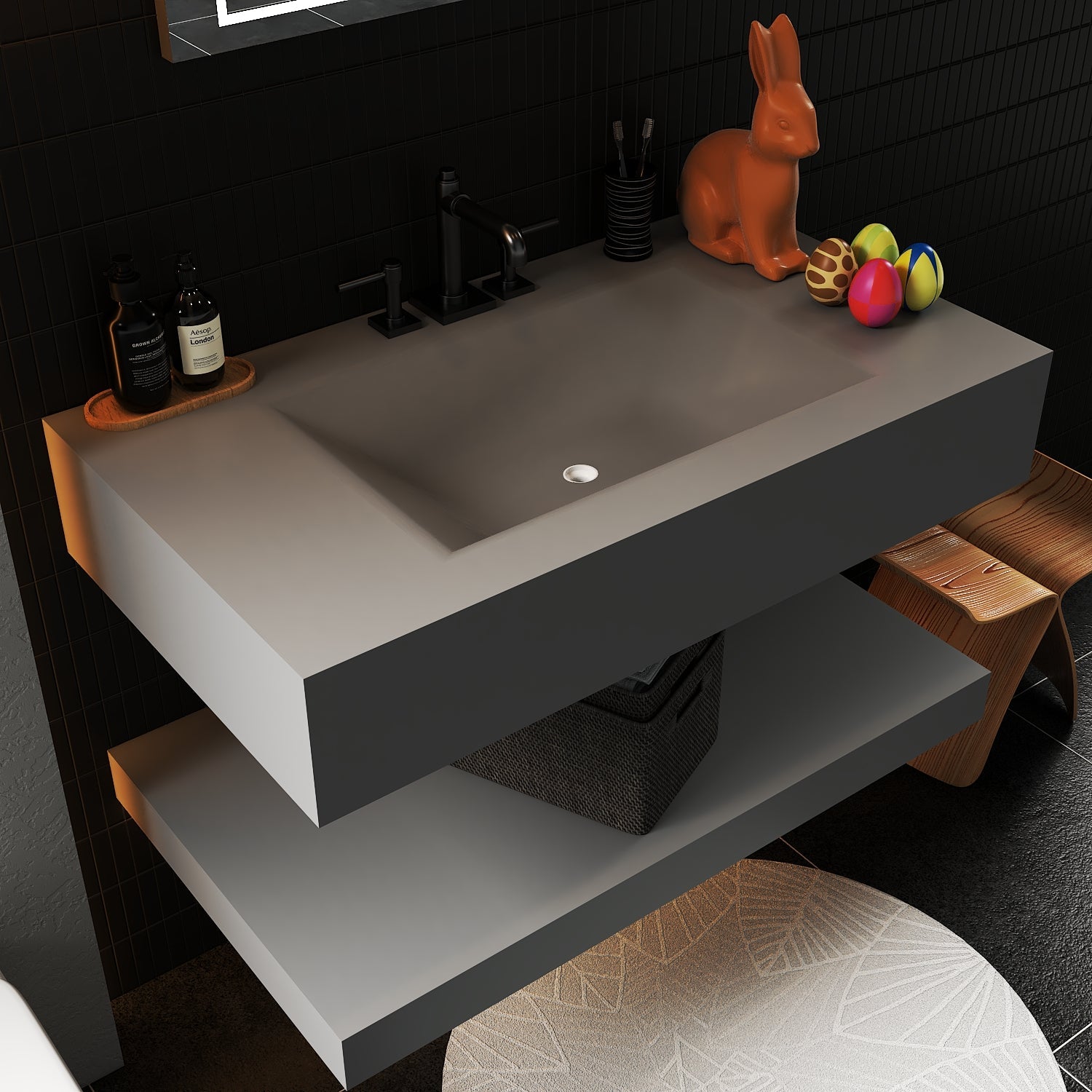 Grey Floating Vanity with Integrated Stone Sink – 32"/36"/40" - Vanity32 Inch NeoNova Decor