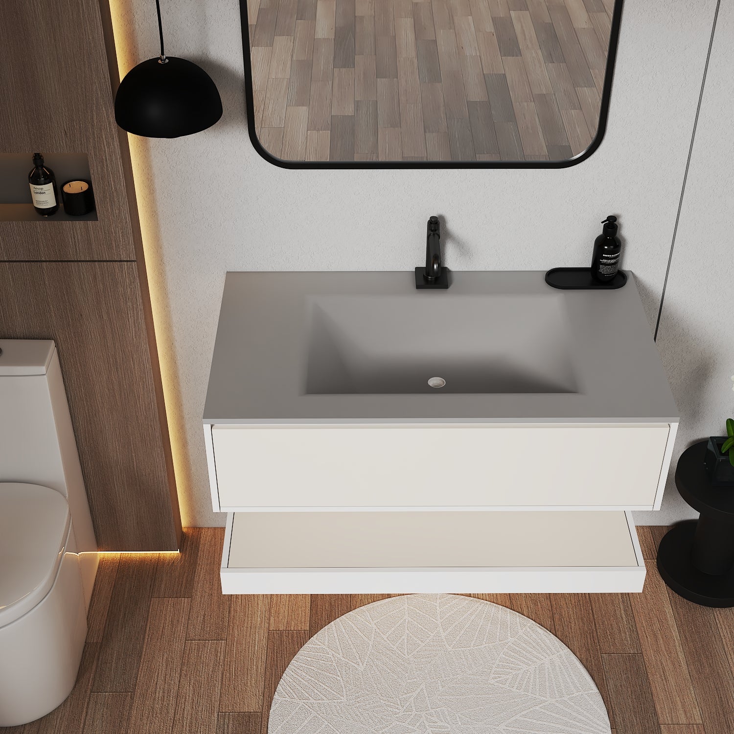 32''/36''/40'' Thermoformed Stone Top with Hotel-Style Floating Bathroom Vanity