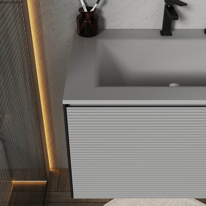 Fluted Floating Vanity with Seamless Stone Sink – 32" / 36" / 40"