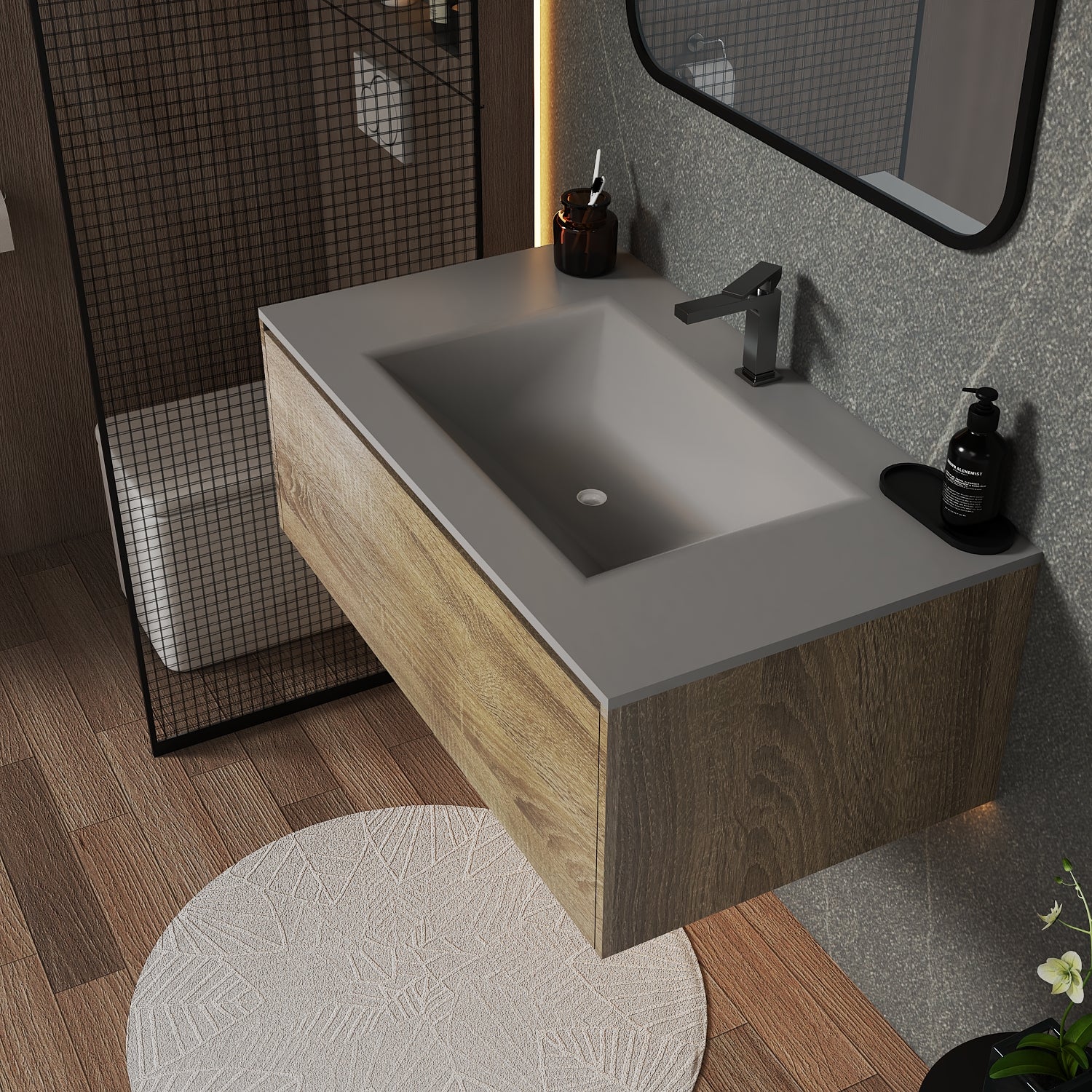 32''/36''/40'' Thermoformed Stone Top with Single Floating Bathroom Vanity