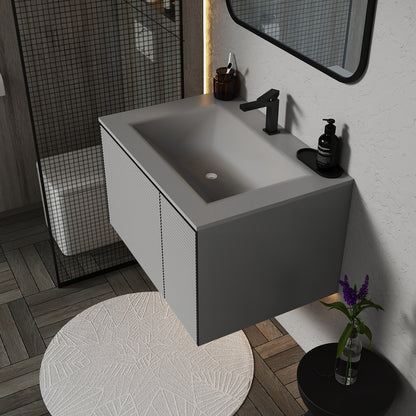 Fluted Floating Vanity with Seamless Stone Sink – 32" / 36" / 40"
