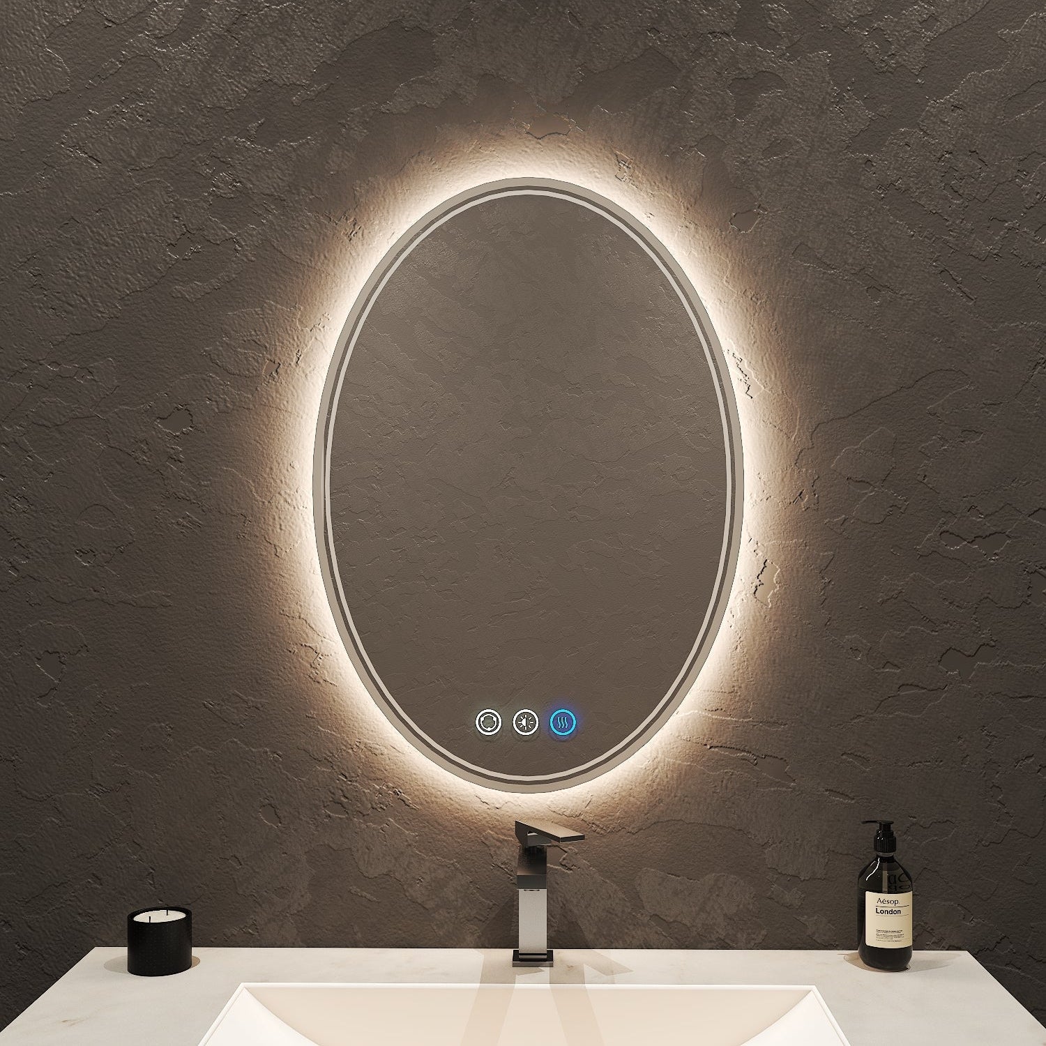 Halo Oval LED Mirror – Dual Lighting, 20"/ 24"/ 28" - LED MIrror20"x 28" NeoNova Decor