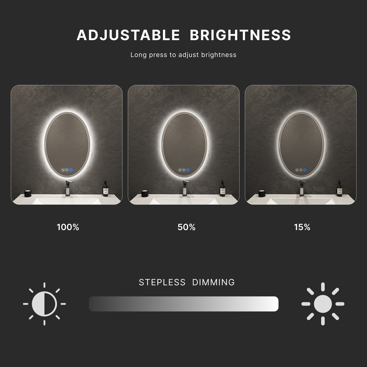 Halo Oval LED Mirror – Dual Lighting, 20"/ 24"/ 28" - LED MIrror20"x 28" NeoNova Decor