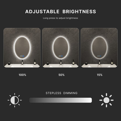 Halo Oval LED Mirror – Dual Lighting, 20"/ 24"/ 28" - LED MIrror20"x 28" NeoNova Decor