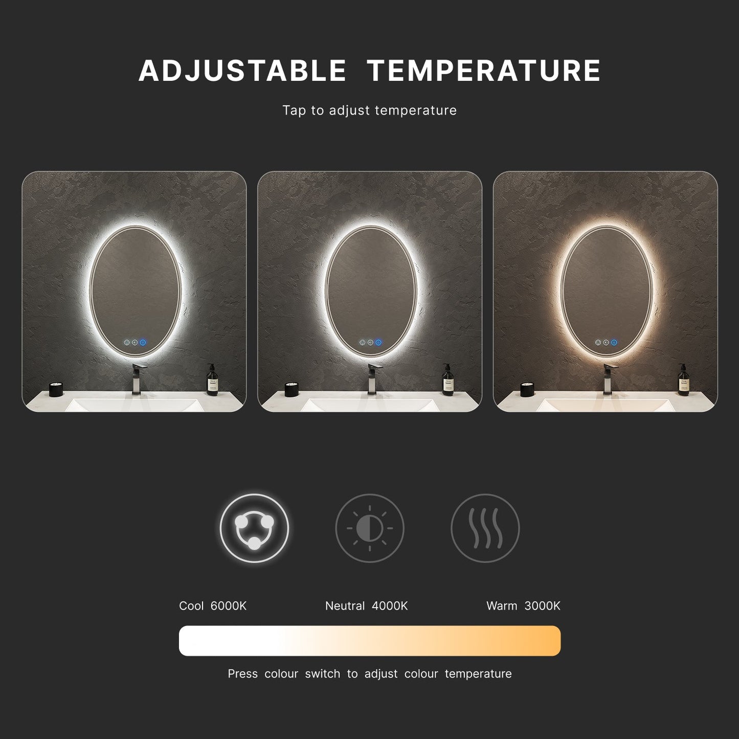 Halo Oval LED Mirror – Dual Lighting, 20"/ 24"/ 28" - LED MIrror20"x 28" NeoNova Decor