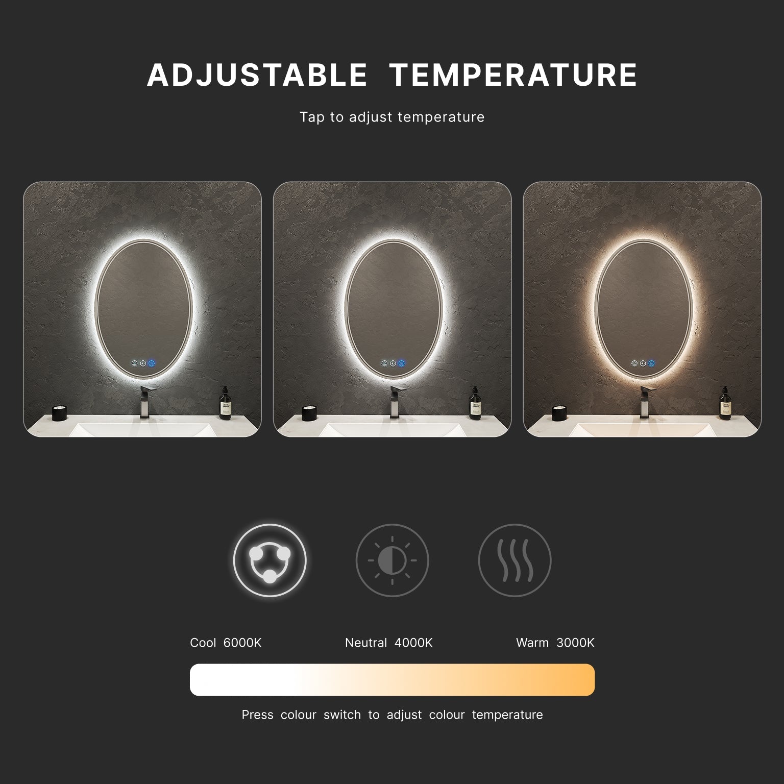 Halo Oval LED Mirror – Dual Lighting, 20"/ 24"/ 28" - LED MIrror20"x 28" NeoNova Decor