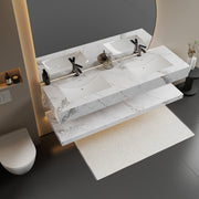 71 inch seamless integrated sink vanity, wall-mounted cabinet-free design in Ice Grey stone