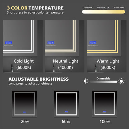 iHome Style LED Mirror with Bluetooth Speaker – Vanity Mirror 30"/36" - LED MIrror30"x 32" NeoNova Decor