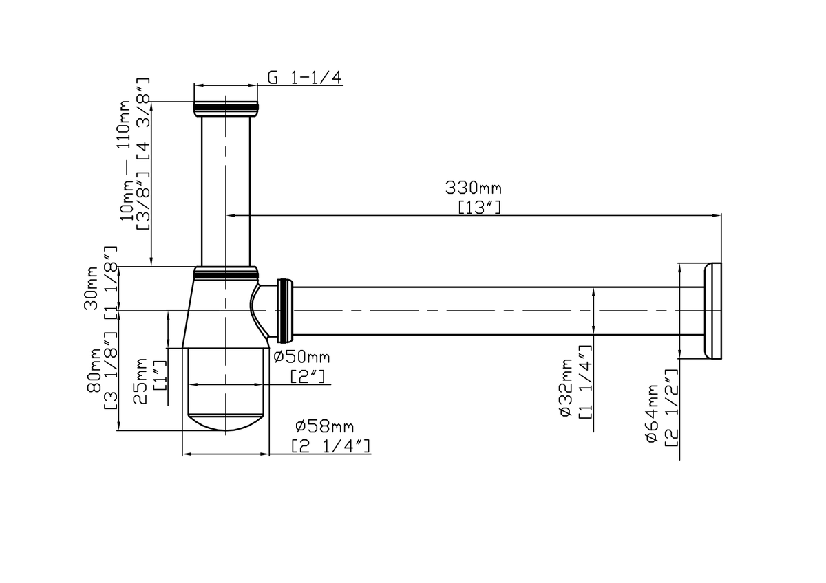 Brass Bottle Trap Drain (No Overflow) — Rounded Design, cUPC Certified