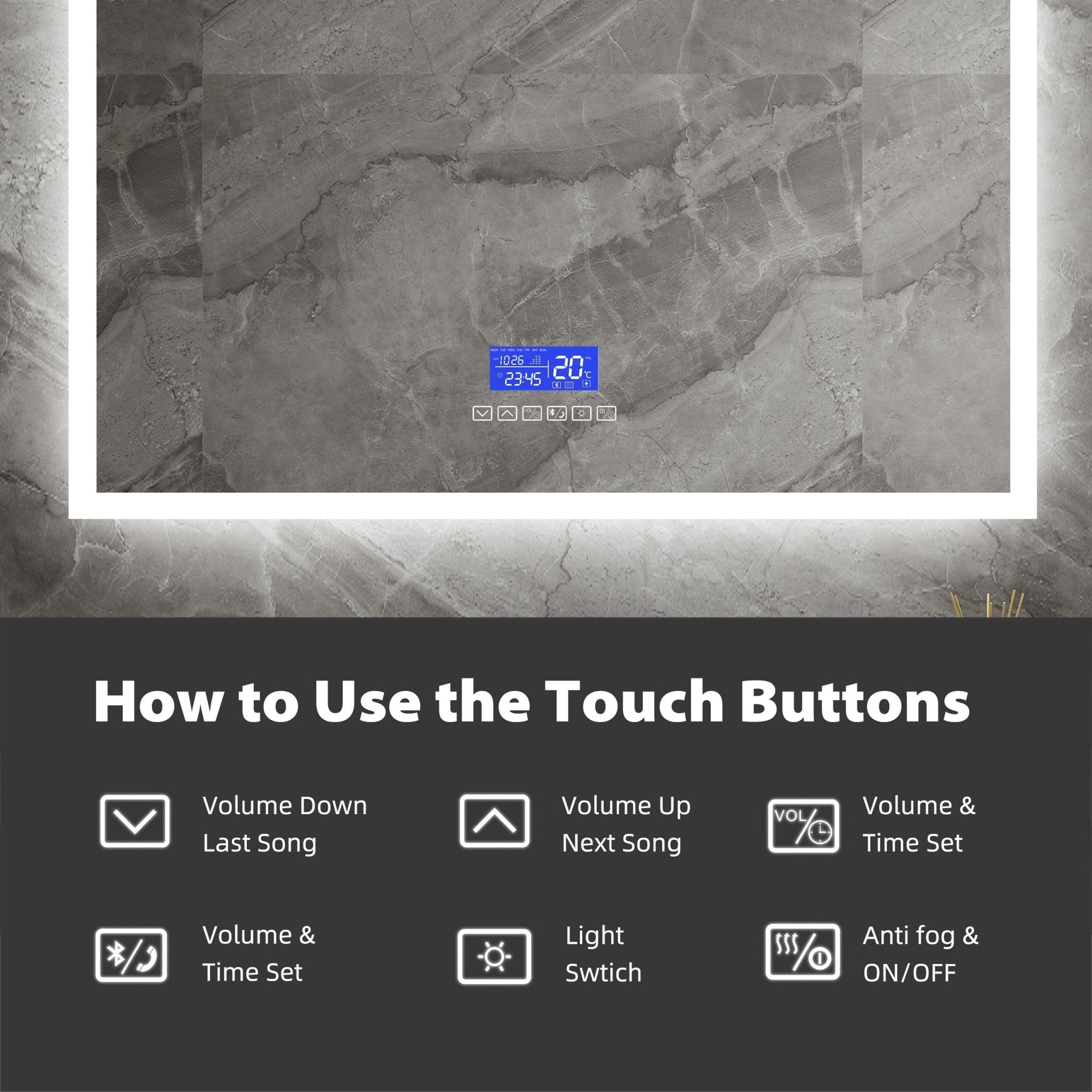 LED Bluetooth Bathroom Mirror with Speaker – Anti - Fog, Dimmable Light, Aluminum Frame - LED MIrror24"x 32" NeoNova Decor