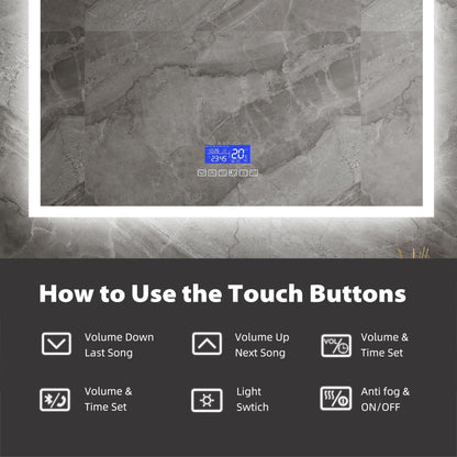 LED Bluetooth Bathroom Mirror with Speaker – Anti - Fog, Dimmable Light, Aluminum Frame - LED MIrror24"x 32" NeoNova Decor