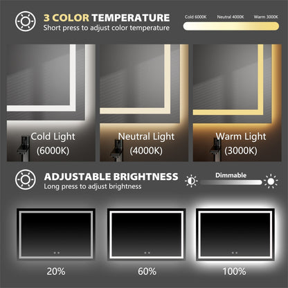 LED Lighted Bathroom Mirror with Front & Back Illumination – Dimmable & Anti - Fog, 30"–48" - LED MIrror30"x 32" NeoNova Decor