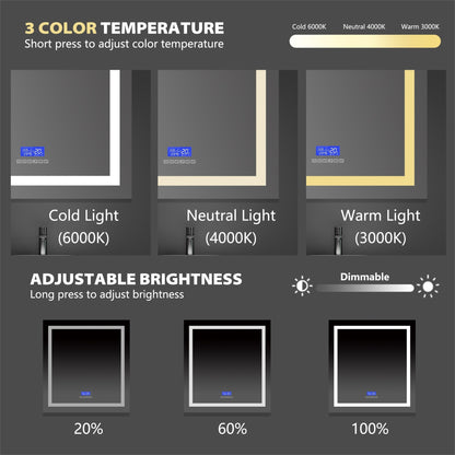 LED Vanity Mirror with Bluetooth Speaker – Touch Sensor, Anti - Fog, 3 - Color Light | 24" - 42" - LED MIrror24"x 32" NeoNova Decor