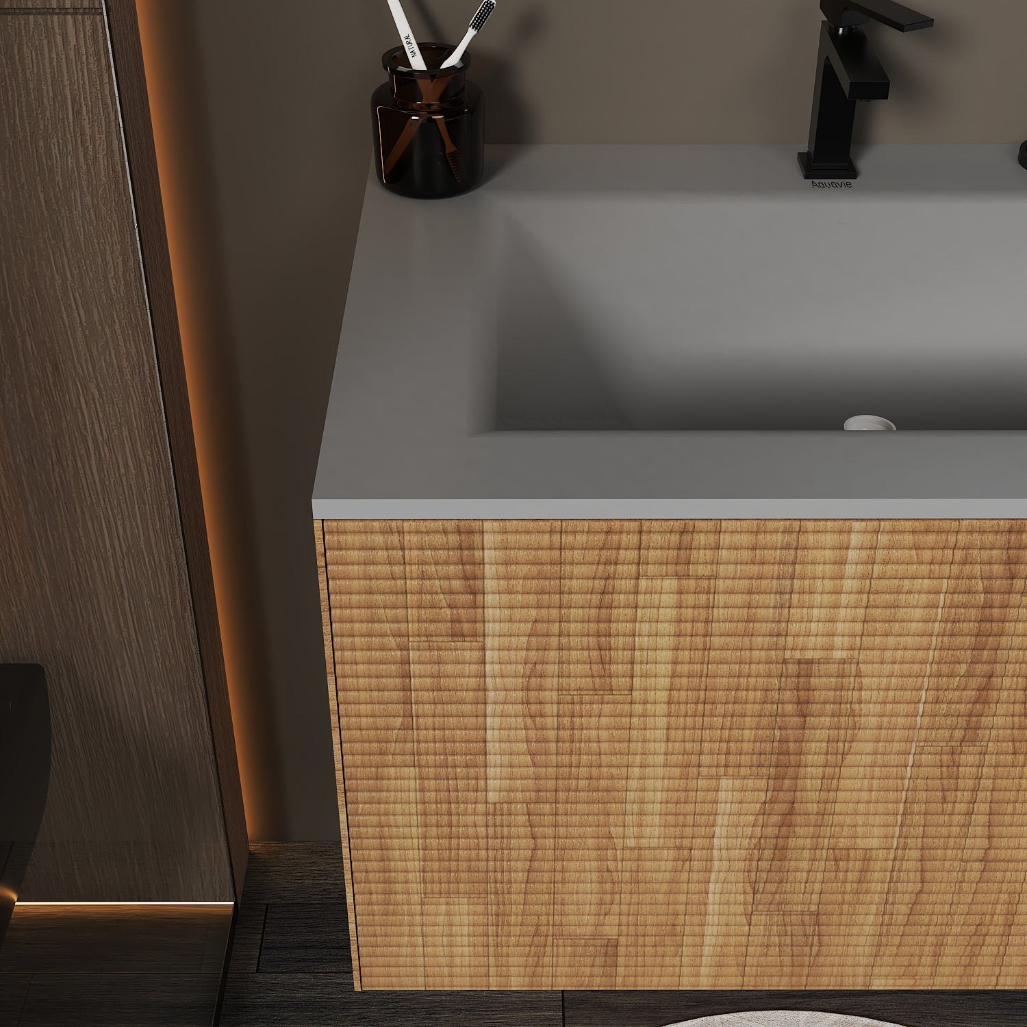Linea Floating Vanity – Seamless Curved Stone Top, 32" / 36" / 40" - VanityCQH NeoNova Decor