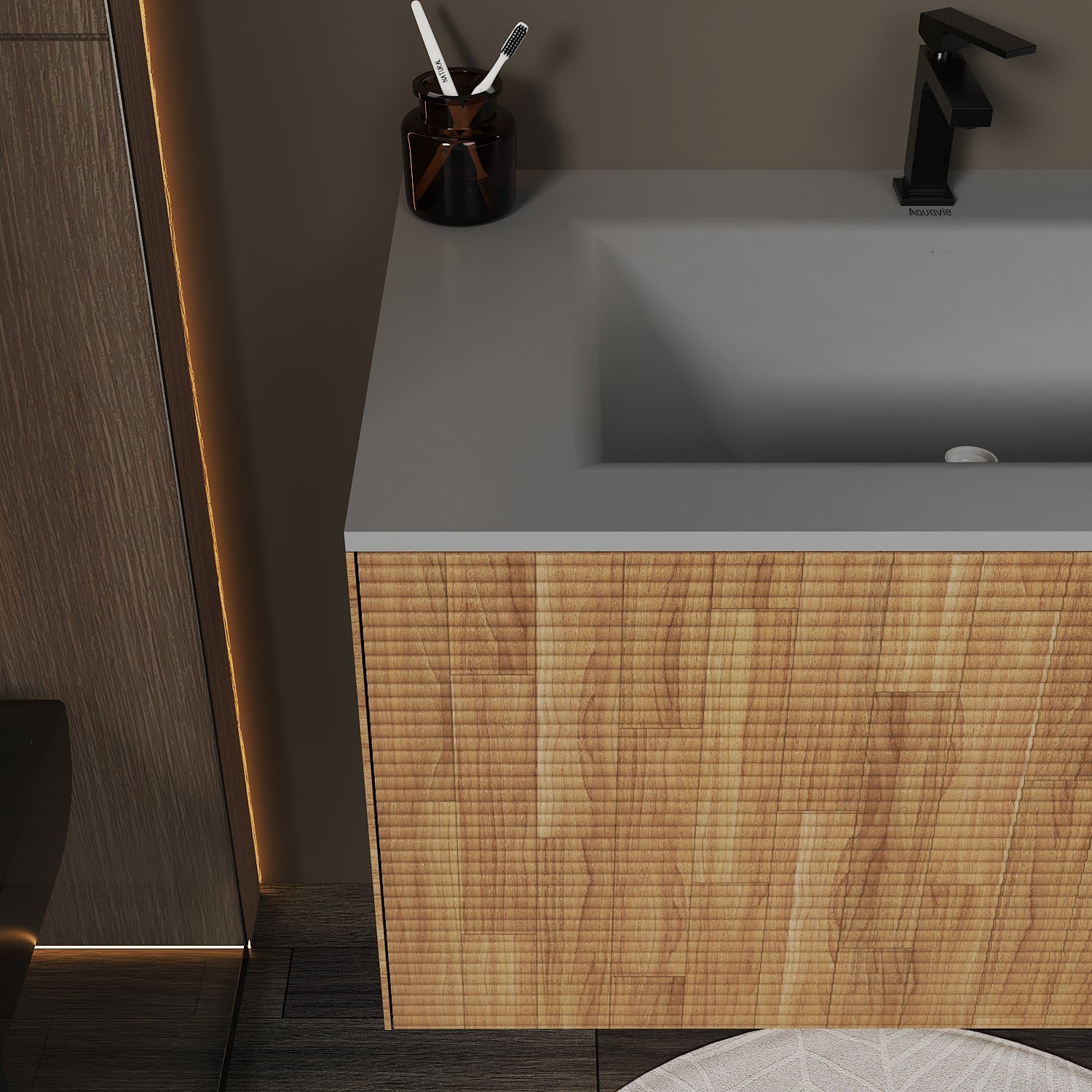 Linea Floating Vanity – Seamless Curved Stone Top, 32" / 36" / 40" - VanityCQH NeoNova Decor