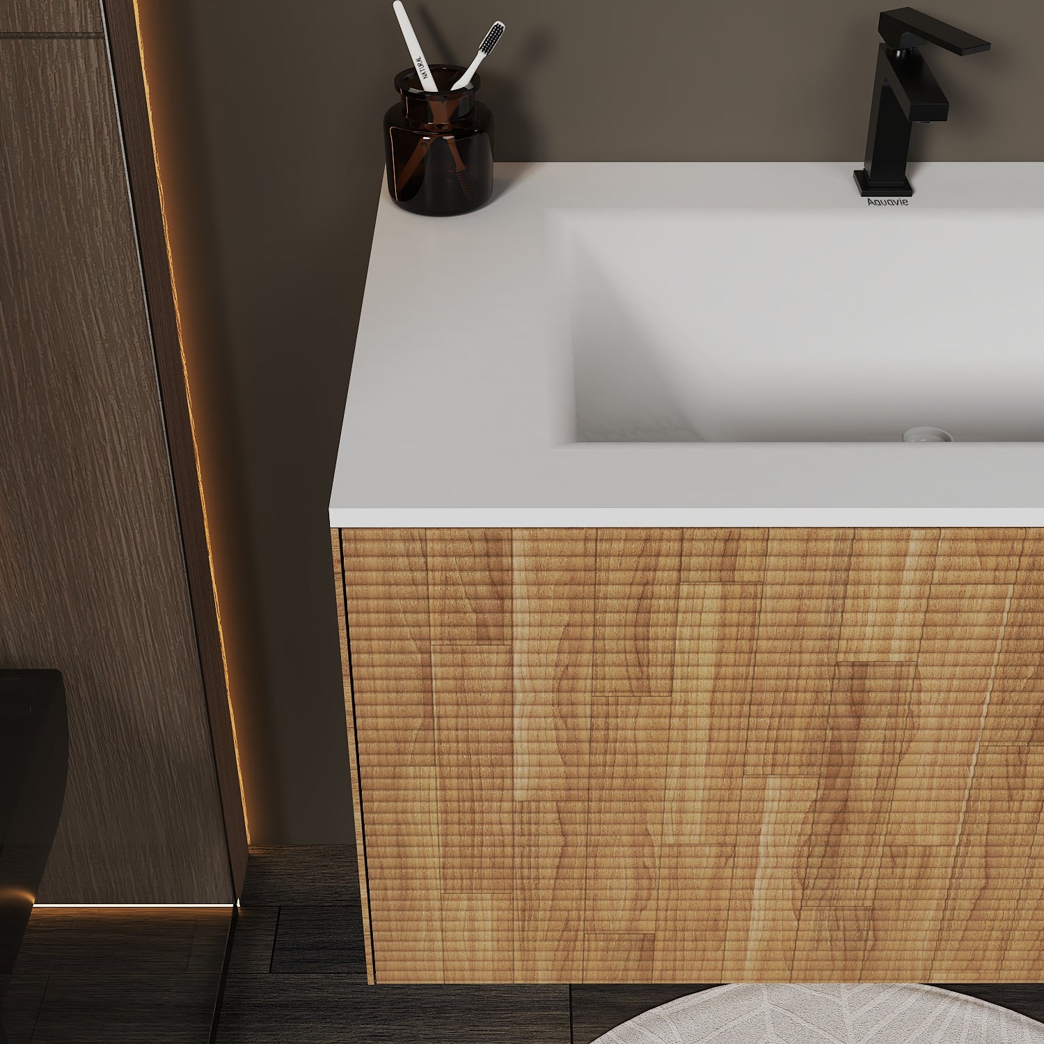 Linea Floating Vanity – Seamless Curved Stone Top, 32" / 36" / 40" - VanityYGCB（White） NeoNova Decor