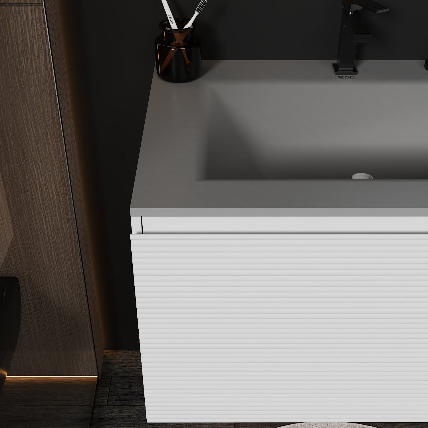 Linea White Floating Vanity – Seamless Stone Basin, 32" / 36" / 40" - VanityCQH NeoNova Decor