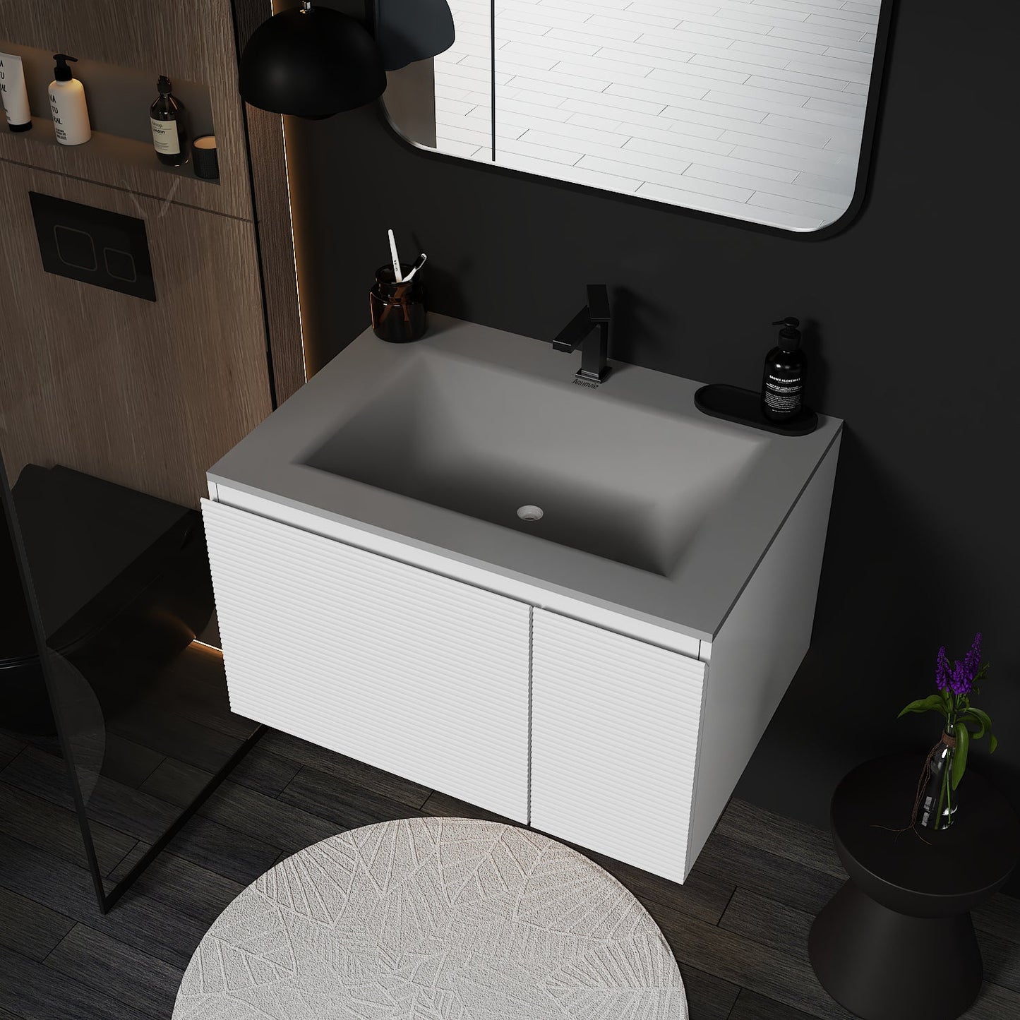 Linea White Floating Vanity – Seamless Stone Basin, 32" / 36" / 40" - VanityCQH NeoNova Decor