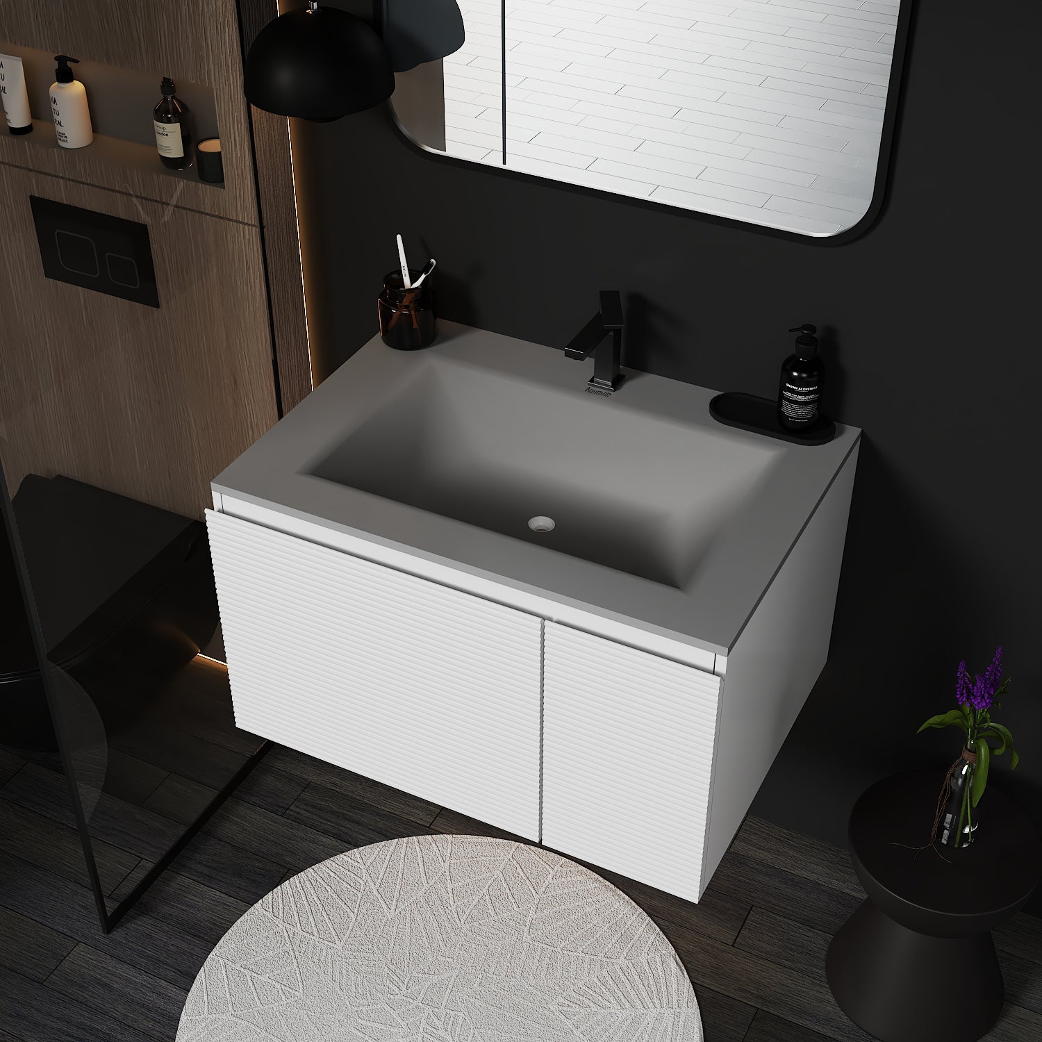 Linea White Floating Vanity – Seamless Stone Basin, 32" / 36" / 40" - VanityCQH NeoNova Decor
