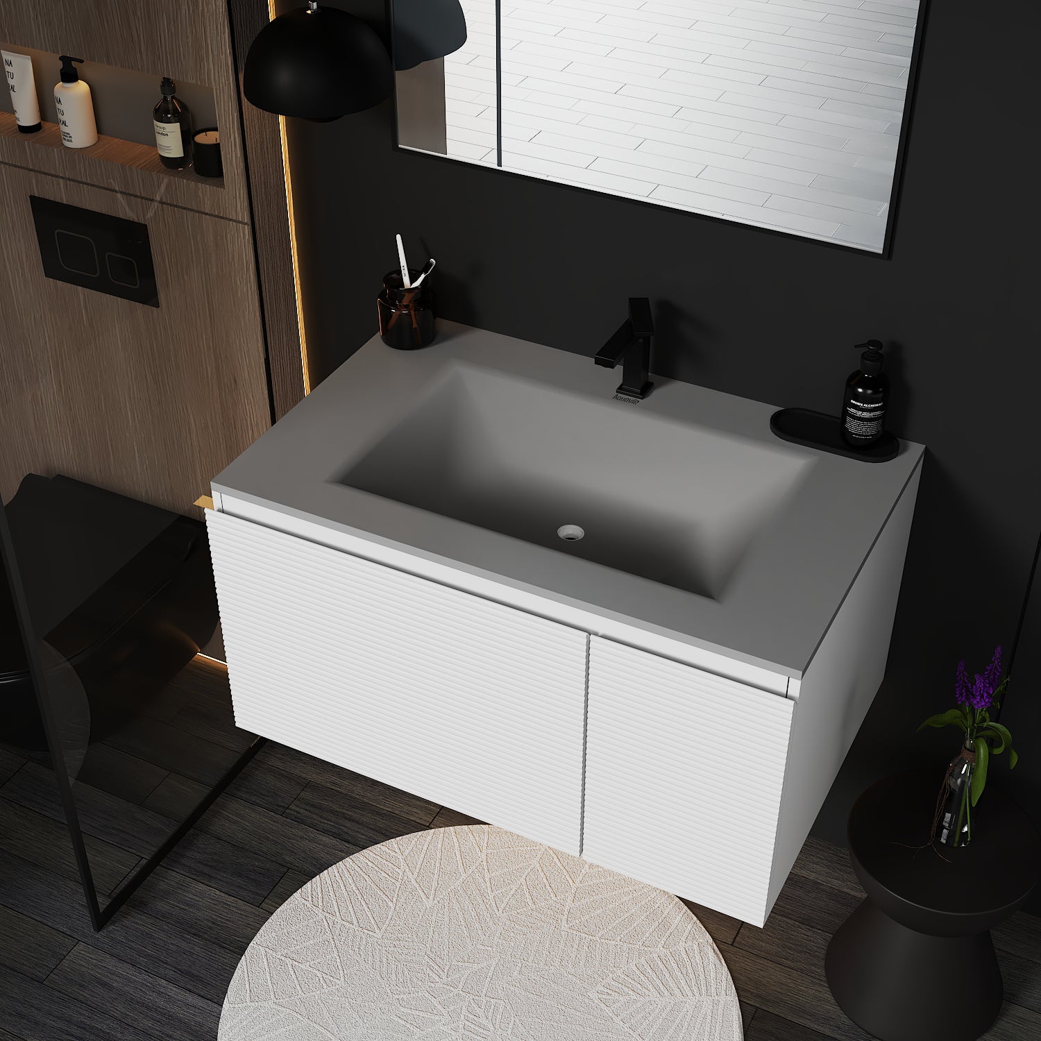 Linea White Floating Vanity – Seamless Stone Basin, 32" / 36" / 40" - VanityCQH NeoNova Decor
