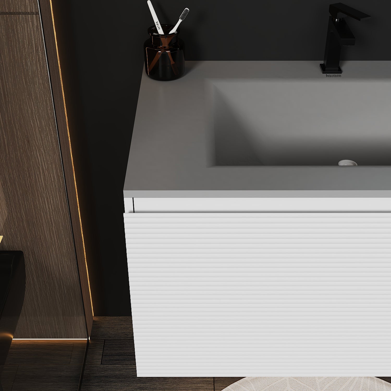 Linea White Floating Vanity – Seamless Stone Basin, 32" / 36" / 40" - VanityCQH NeoNova Decor